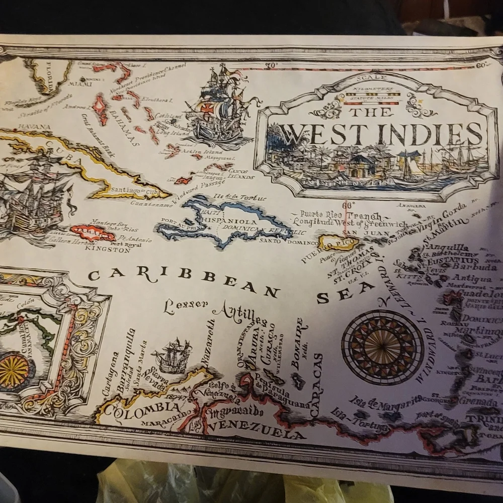 Vintage Caribbean Map - Pristine Condition in Original Container!